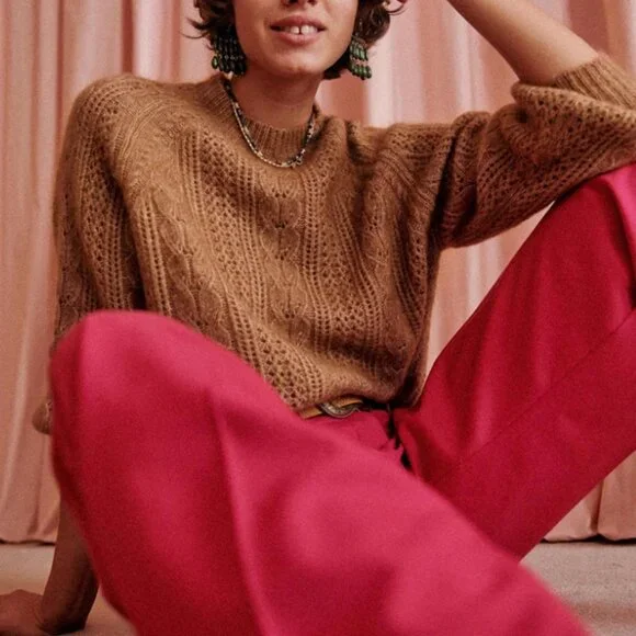 NEW Sezane Scarlett Jumper Tan Camel Sweater French Wool Mohair - Picture 3 of 11